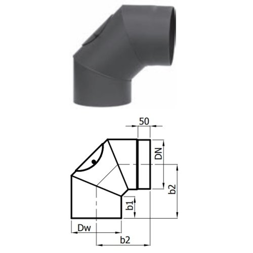 Karl - Koleno 90° pevné s čistícím otvorem - 150 mm - černá