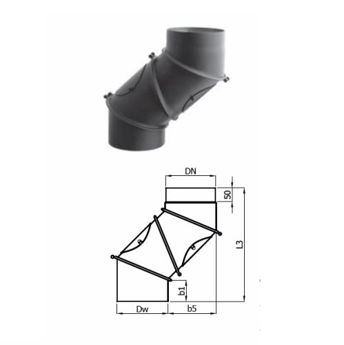 Karl - Koleno regulované 4 segmentové s čistícími otvory - 150 mm - černé